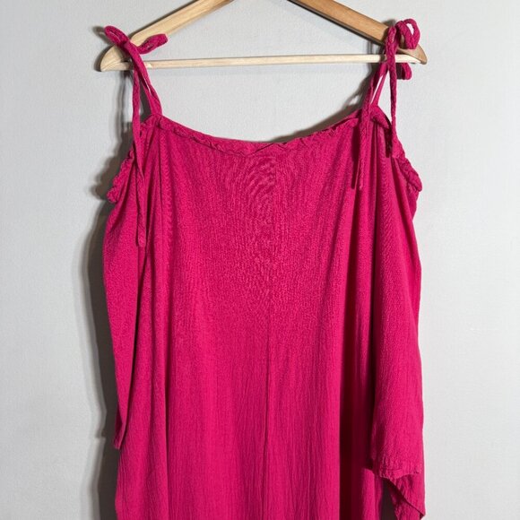 Oh My Gauze! Cold Shoulder Maxi Dress Women's 1X Pink Slit Beach Coastal Travel - Picture 12 of 15